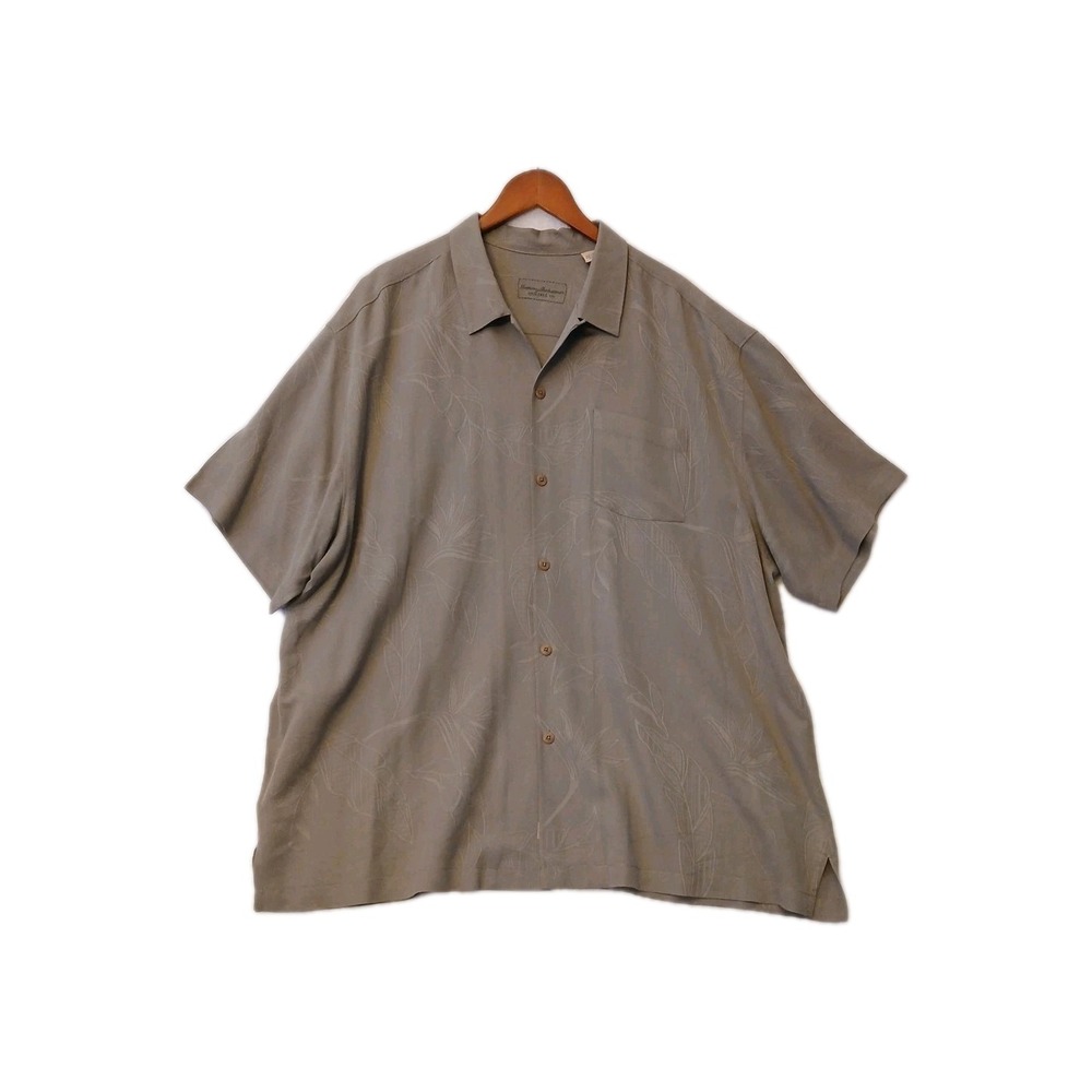 Tommy Bahama Shirt Mens XL Extra Large Gray Hawaiian Silk Button Up Beach Camp